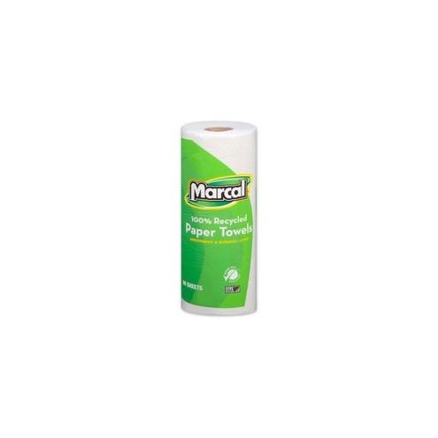 Marcal 100% Recycled, Paper Towels - 2 Ply - 11" x 9" - 60 Sheets/Roll - White - Absorbent - 15 / Carton