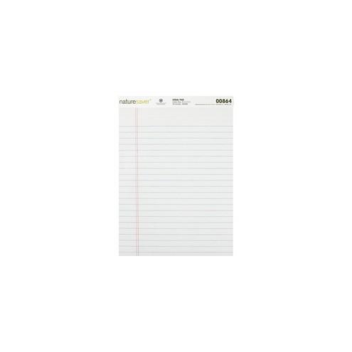 Nature Saver Recycled Legal Ruled Pads - 50 Sheets - 0.34" Ruled - 15 lb Basis Weight - 8 1/2" x 11 3/4" - White Paper - Perforated, Stiff-back, Easy Tear, Back Board - Recycled