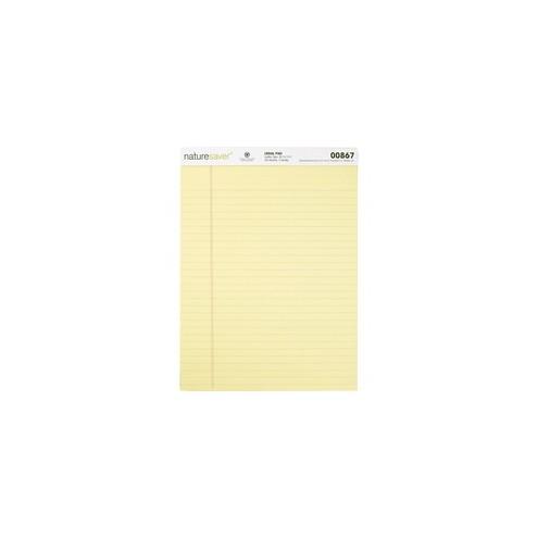 Nature Saver 100% Recycled Canary Legal Ruled Pads - 50 Sheets - 0.34" Ruled - 15 lb Basis Weight - 8 1/2" x 11 3/4" - Canary Paper - Perforated, Stiff-back, Back Board, Easy Tear - Recycled