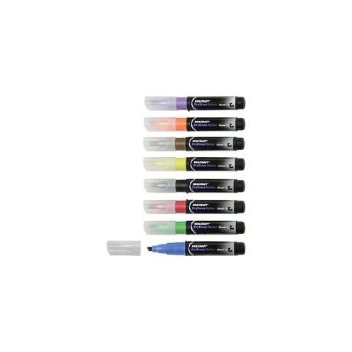 SKILCRAFT Dry Erase 8-Color Assorted Marker - Thin Marker Point - Chisel Marker Point Style - Black, Blue, Red, Green, Yellow, Orange, Brown, Purple - 8 / Set