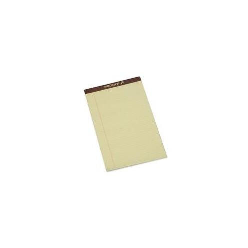 SKILCRAFT Perforated Writing Pad - 50 Sheets - 0.25" Ruled - Ruled - 16 lb Basis Weight - 8 1/2" x 14" - Canary Paper - Perforated, Back Board, Heavyweight, Leatherette Head Strip - Recycled - 1Dozen
