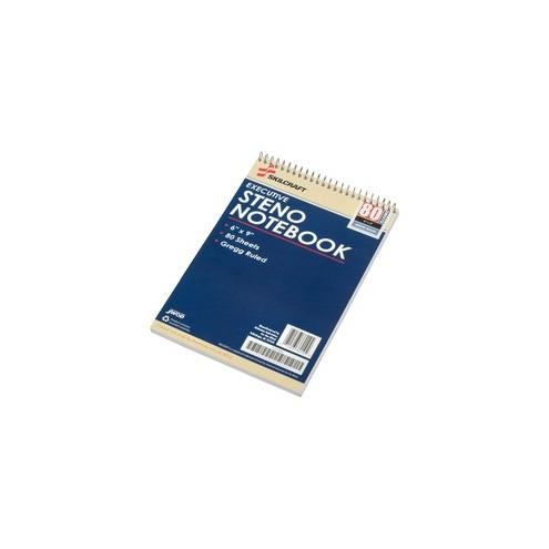 SKILCRAFT Executive Steno Notebooks - 80 Sheets - Spiral - 0.38" Ruled - Gregg Ruled - 15 lb Basis Weight - 6" x 9" - White Paper - Chlorine-free, Durable Cover - 12 / Pack