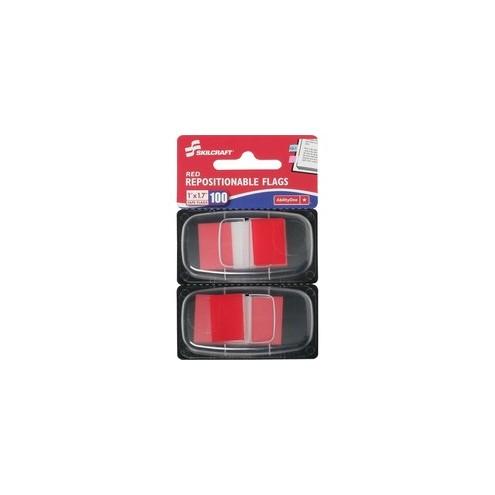 SKILCRAFT Repositionable Self-stick Flags - 1" x 1.75" - Rectangle - Red - Repositionable, Self-adhesive, Removable - 100 / Pack