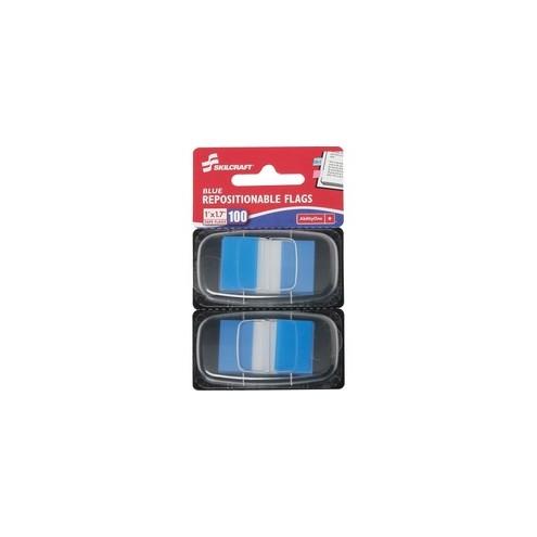 SKILCRAFT Repositionable Self-stick Flags - 1" x 1.75" - Rectangle - Blue - Repositionable, Self-adhesive, Removable - 100 / Pack