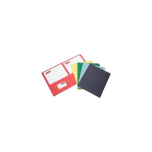 SKILCRAFT Assorted Color Double-pocket Portfolios - 3/8" Expansion - 2 Pocket(s) - LeatherGrain - Red, Green, Yellow, Dark Blue, Light Blue - Recycled - 15 / Box