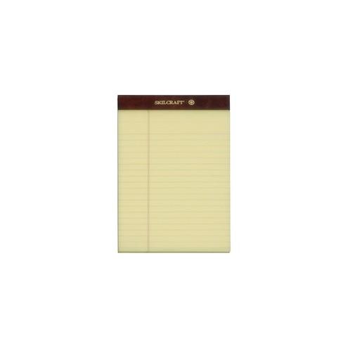 SKILCRAFT Writing Pad - 50 Sheets - 0.31" Ruled - Ruled - 16 lb Basis Weight - 5" x 8" - Canary Paper - Perforated, Back Board, Leatherette Head Strip - Recycled - 1Dozen