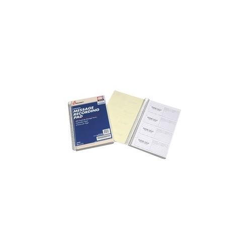 SKILCRAFT Executive Message Recording Pad - 400 Sheet(s) - Spiral BoundCarbonless Copy - 2.62" x 6.25" Form Size - White, Yellow - 1 Each