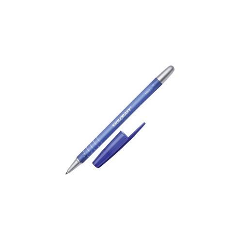 SKILCRAFT Rubberized Ballpoint Stick Pen - Medium Pen Point - Refillable - Blue - Rubber Barrel - 1 Dozen