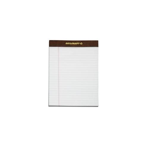 SKILCRAFT Perforated Writing Pad - 50 Sheets - 16 lb Basis Weight - 5" x 8" - White Paper - Back Board, Perforated, Leatherette Head Strip, Heavyweight - Recycled - 12 / Dozen