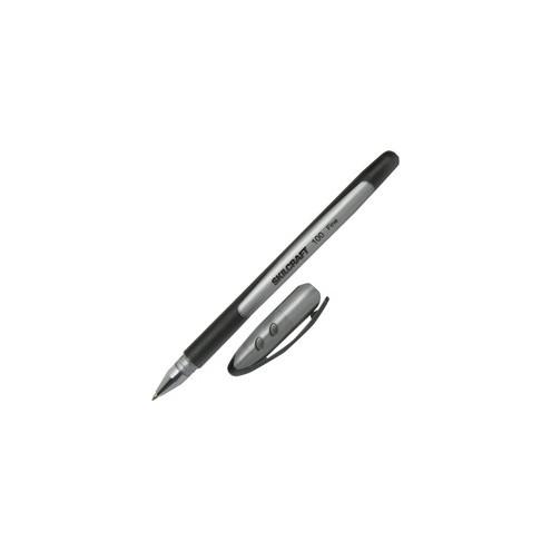 SKILCRAFT 100 Ballpoint Stick Pen - Fine Pen Point - 0.7 mm Pen Point Size - Black - Metallic Black Barrel - 1 Dozen