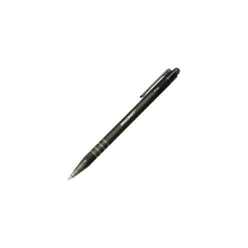 SKILCRAFT Rubberized Retractable Ballpoint Pen - Fine Pen Point - Retractable - Black - Rubber Barrel - 12 / Dozen