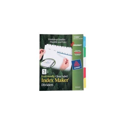 SKILCRAFT 5-tab Clear Label Index Maker Dividers - 3 Hole Punched - Multicolor Tab(s) - 1 Set