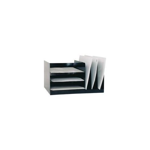 SKILCRAFT File Combo Desktop Organizer - 6 Compartment(s) - 7.8" Height x 14" Width x 11" Depth - Desktop - Black - Steel - 1Each