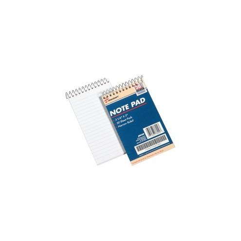 SKILCRAFT Mini Memo Pad - 50 Sheets - Spiral - 0.25" Ruled - 3 1/4" x 5 1/2" - White Paper - Recycled - 12 / Dozen