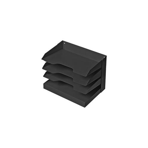 SKILCRAFT Horizontal Desktop Organizer - 4 Compartment(s) - 10" Height x 12" Width x 8.5" Depth - Desktop - Black - Steel - 1Each