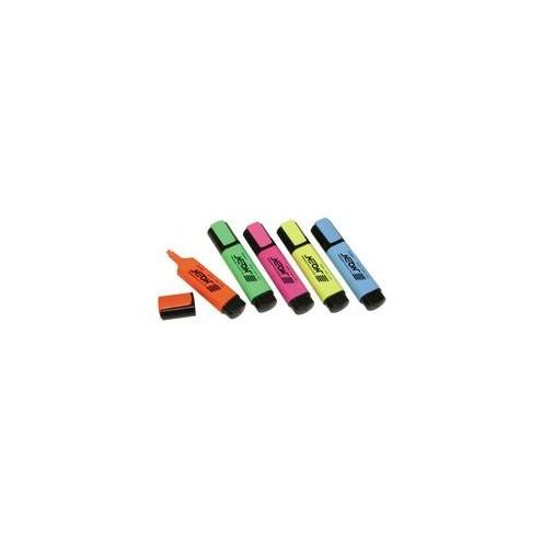 SKILCRAFT Chisel Point Flat Highlighter - Chisel Marker Point Style - Fluorescent Green, Fluorescent Orange, Fluorescent Blue, Fluorescent Pink, Fluorescent Yellow - 5 / Set