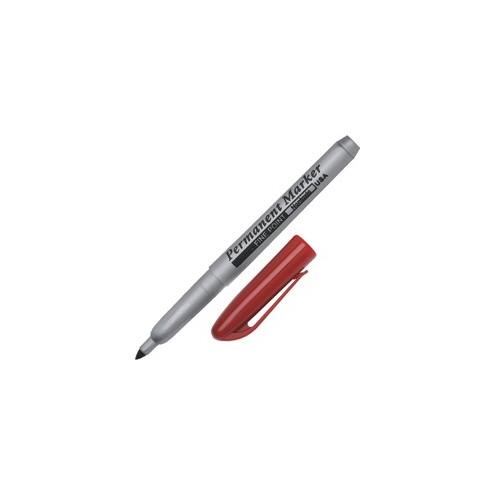 SKILCRAFT Fine Point Permanent Marker - Fine Marker Point - Red - Gray Barrel - 12 / Dozen