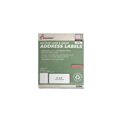 SKILCRAFT Permanent Laser Address Label - Permanent Adhesive - 2 5/8" Width x 1" Length - Rectangle - Laser, Inkjet - White - 30 / Sheet - 1 Box