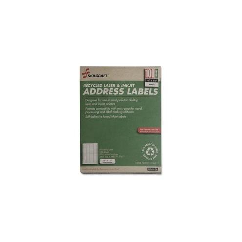 SKILCRAFT Address Label - 1.75" Width x 0.5" Length - 100 / Box - Rectangle - Laser, Inkjet - Bright White