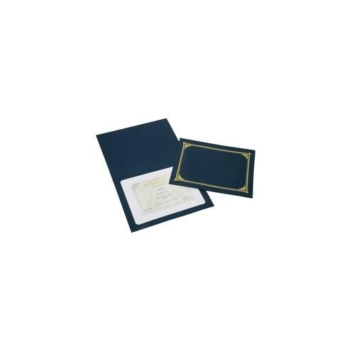 SKILCRAFT Gold Foil Cover Document Holders - Letter, A4 - 8 1/2" x 11" , 210" x 297" Sheet Size - Linen - Blue - 5 / Pack