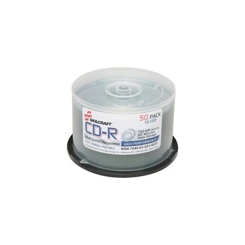 SKILCRAFT CD Recordable Media - CD-R - 52x - 700 MB - 1 Pack Spindle - 120mm - Printable - Thermal Printable - 1.33 Hour Maximum Recording Time