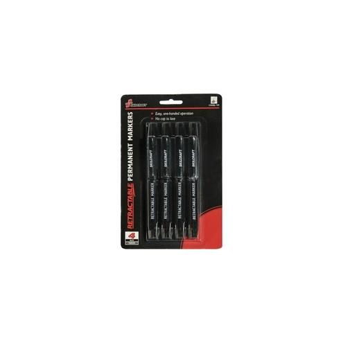 SKILCRAFT Permanent Marker - Fine, Medium, Broad Marker Point - Chisel Marker Point Style - Retractable - Black - 4 / Pack