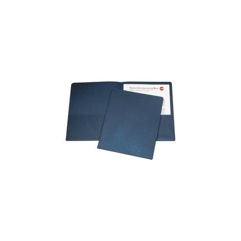 SKILCRAFT Double Pocket Portfolio - Letter - 8 1/2" x 11" Sheet Size - 3/8" Expansion - 2 Pocket(s) - LeatherGrain - Dark Blue - Recycled - 25 / Box