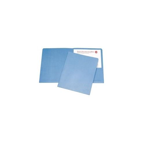 SKILCRAFT Double Pocket Portfolio - Letter - 8 1/2" x 11" Sheet Size - 3/8" Expansion - 2 Pocket(s) - LeatherGrain - Light Blue - Recycled - 25 / Box