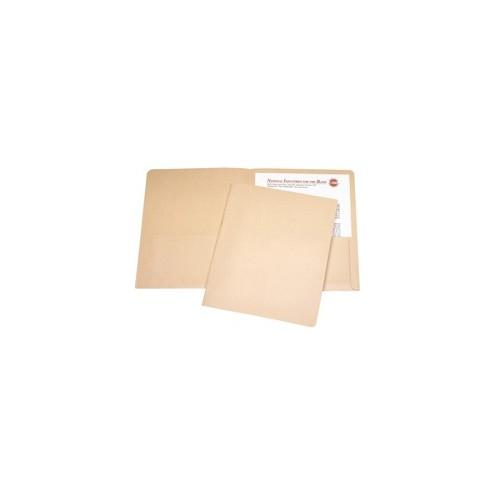 SKILCRAFT Double Pocket Portfolio - Letter - 8 1/2" x 11" Sheet Size - 3/8" Expansion - 2 Pocket(s) - LeatherGrain - Tan - Recycled - 25 / Box