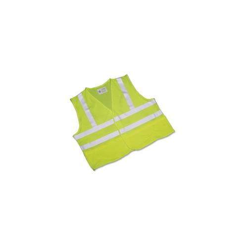 SKILCRAFT High-visibility Safety Vest - Reflective Strip, Hook & Loop Closure, Lightweight, Breathable, Washable - Large Size - Polyester Mesh - Yellow, Lime - 1 Each