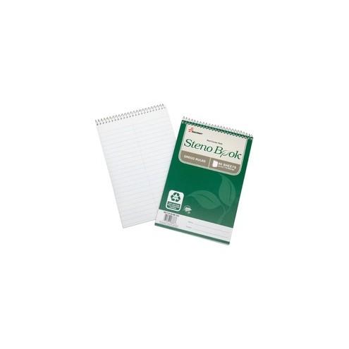 SKILCRAFT 17 lb. Recycled Paper Steno Book - 60 Sheets - Wire Bound - Ruled Red Margin - 17 lb Basis Weight - 6" x 9" - White Paper - Acid-free, Archival, Chlorine-free - Recycled - 6 / Pack