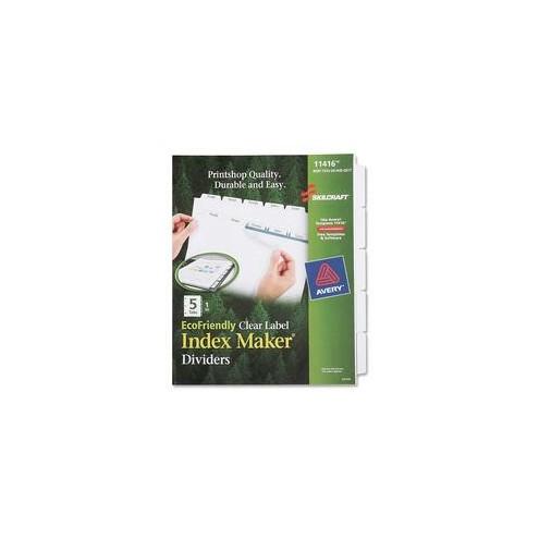 SKILCRAFT Clear Label Index Maker Dividers - 5 Print-on Tab(s) - 8.5" Divider Width x 11" Divider Length - Letter - White Divider - 1 Set