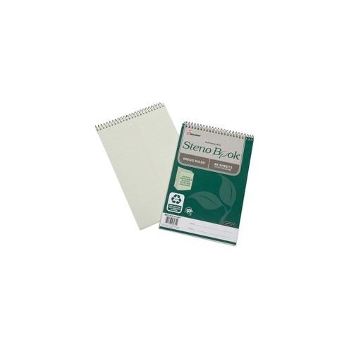 SKILCRAFT 100% Recycled Steno Books - 80 Sheets - Gregg Ruled - 16 lb Basis Weight - 6" x 9" - Green Tint Paper - Chlorine-free - Recycled - 6 / Pack