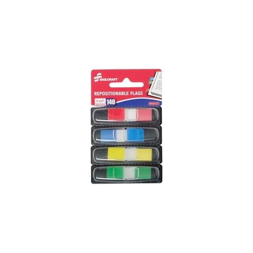 SKILCRAFT Self-stick Repositionable Color Flags - 140 x Assorted - 0.50" x 1.70" - Rectangle - Assorted - Self-adhesive, Repositionable, Removable, Reusable - 140 / Pack