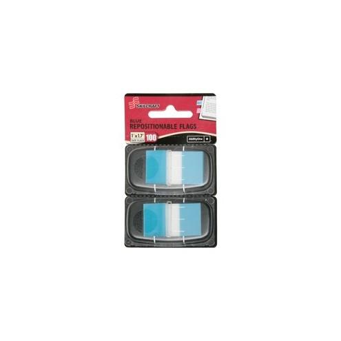 SKILCRAFT Removable Self-stick Flags Dispenser - 100 x Bright Blue - 1" x 1.70" - Rectangle - Blue - Self-adhesive, Removable, Reusable - 100 / Pack