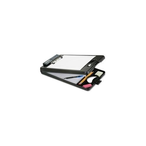 SKILCRAFT Deskmate II Calculator Storage Clipboard - 0.50" Clip Capacity - Bottom Opening - 9 1/2" x 11 3/4" - Low-profile - Polypropylene - Black - 1 Each