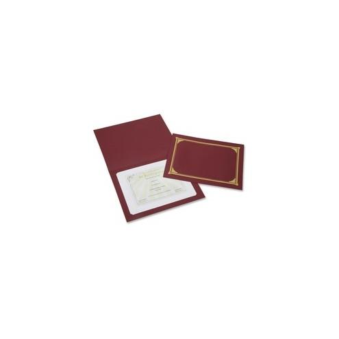 SKILCRAFT Linen Gold Foil Certificate Holder - A4 - 8 17/64" x 11 11/16" , 8 1/2" x 11" , 8" x 10" Sheet Size - Linen - Burgundy - Recycled - 6 / Pack