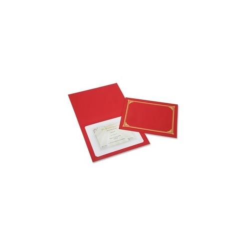 SKILCRAFT Linen Gold Foil Certificate Holder - A4 - 8 17/64" x 11 11/16" , 8 1/2" x 11" , 8" x 10" Sheet Size - Linen - Red - Recycled - 6 / Pack