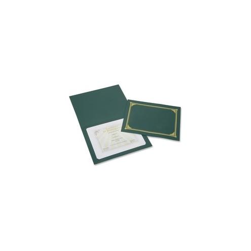 SKILCRAFT Linen Gold Foil Certificate Holder - A4 - 8 17/64" x 11 11/16" , 8 1/2" x 11" , 8" x 10" Sheet Size - Linen - Green - Recycled - 6 / Pack