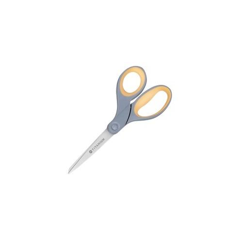 SKILCRAFT Titanium 7" Straight Scissors - Straight - Titanium - Gray/Yellow - 1 Each