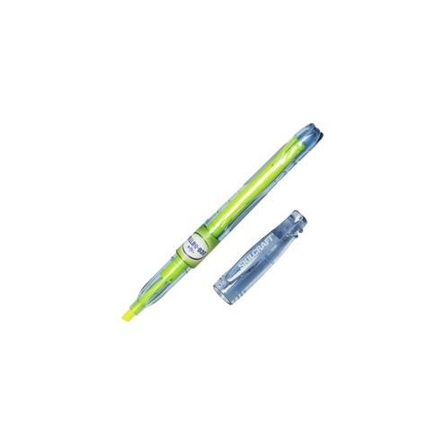 SKILCRAFT Yellow Fluorescent Recycled Highliter - Fine, Medium Marker Point - Chisel Marker Point Style - Fluorescent Yellow - Transparent Barrel - 1 Dozen