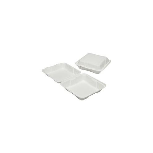 SKILCRAFT Hinged Lid Square Food Tray - Food Container - Wood Pulp - Microwave Safe - White - 200 Piece(s) / Carton - TAA Compliant