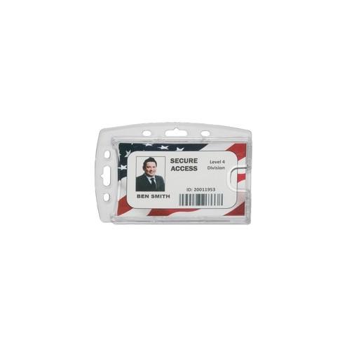 SKILCRAFT Dual ID Card Holder - Horizontal - 3.4" x 2.1" x - Vinyl - 12 - Clear - TAA Compliant