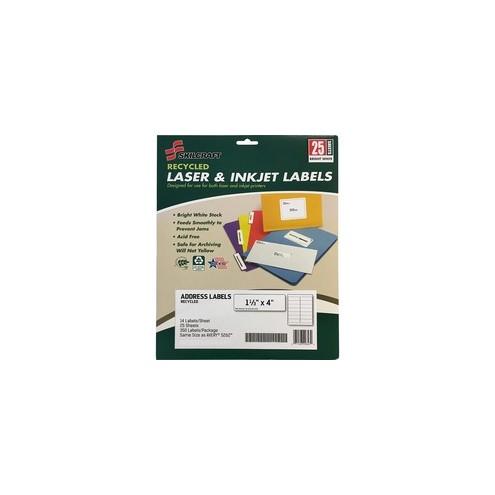 SKILCRAFT Recycled Laser/Inkjet Address Labels - Self-adhesive Adhesive - 1 21/64" Width x 4" Length - Rectangle - Laser, Inkjet - White - Paper - 14 / Sheet - 350 / Pack - TAA Compliant