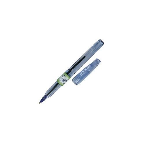 SKILCRAFT Fine Point Black Ink Ballpoint Stick Pen - TAA Compliant - Fine Pen Point - 0.5 mm Pen Point Size - Conical Pen Point Style - Black - Transparent Blue Barrel - 12 / Dozen