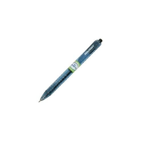 SKILCRAFT Black Ink Retractable Ballpoint Pens - TAA Compliant - Medium Pen Point - 0.7 mm Pen Point Size - Conical Pen Point Style - Retractable - Black - Transparent Blue Barrel - 12 / Dozen