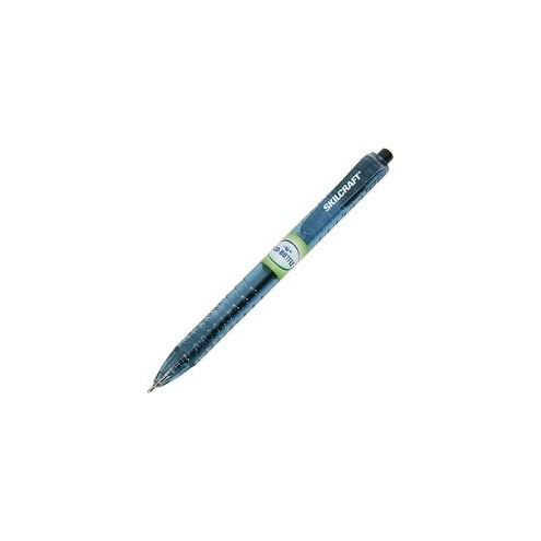 SKILCRAFT Black Ink Retractable Ballpoint Pens - TAA Compliant - Fine Pen Point - 0.5 mm Pen Point Size - Conical Pen Point Style - Retractable - Black - Transparent Blue Barrel - 12 / Dozen