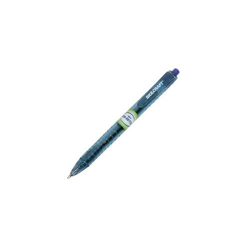 SKILCRAFT Blue Ink Retractable Ballpoint Pens - TAA Compliant - Fine Pen Point - 0.5 mm Pen Point Size - Conical Pen Point Style - Retractable - Blue - Transparent Blue Barrel - 12 / Dozen