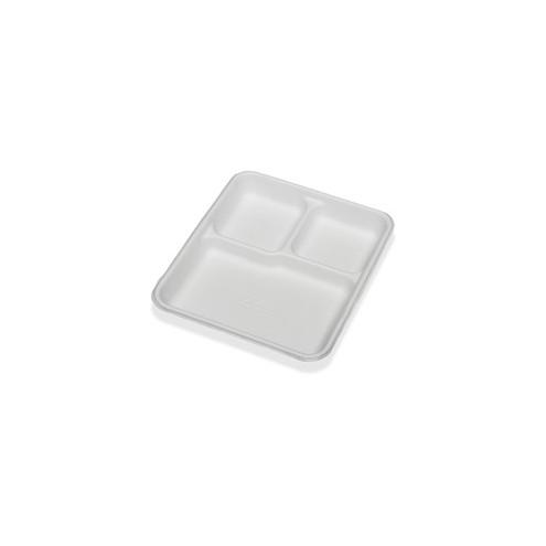SKILCRAFT 3 Compartment Disposable Plates - Plate - Paper, Fiber - Disposable - White - 500 Piece(s) / Carton