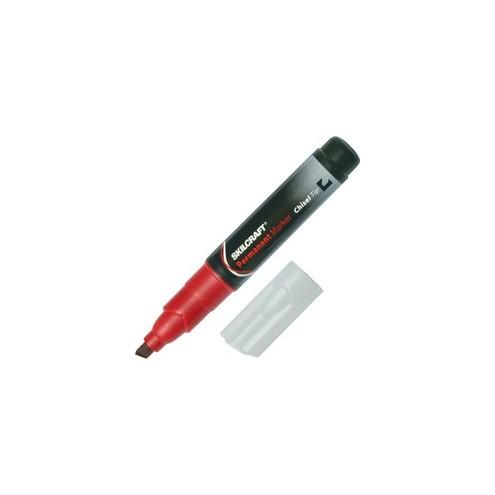 SKILCRAFT Tube Type Permanent Board Marker - Fine Marker Point - Chisel Marker Point Style - Red - 12 / Dozen